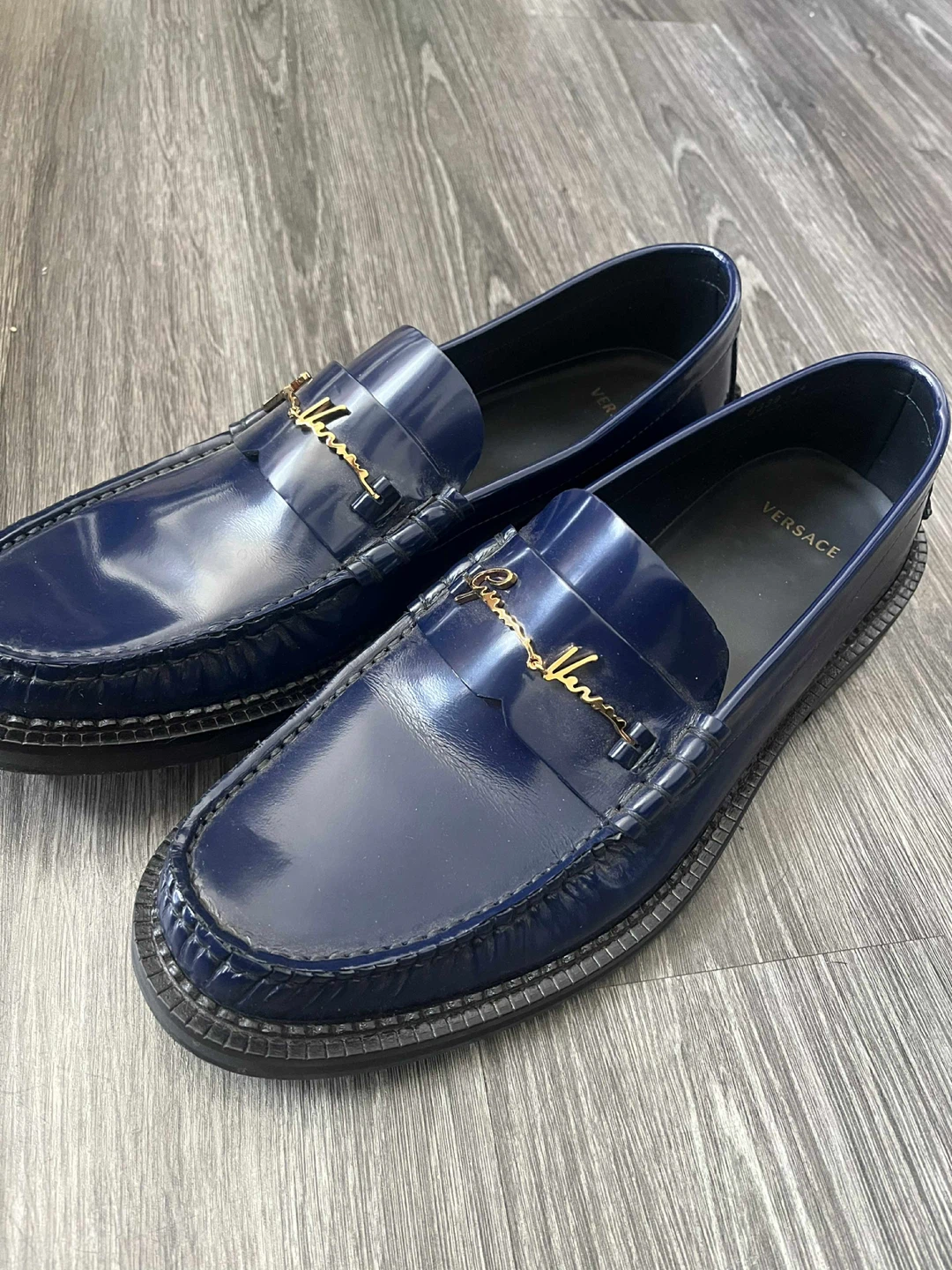 Versace Navy Patent Leather Loafers