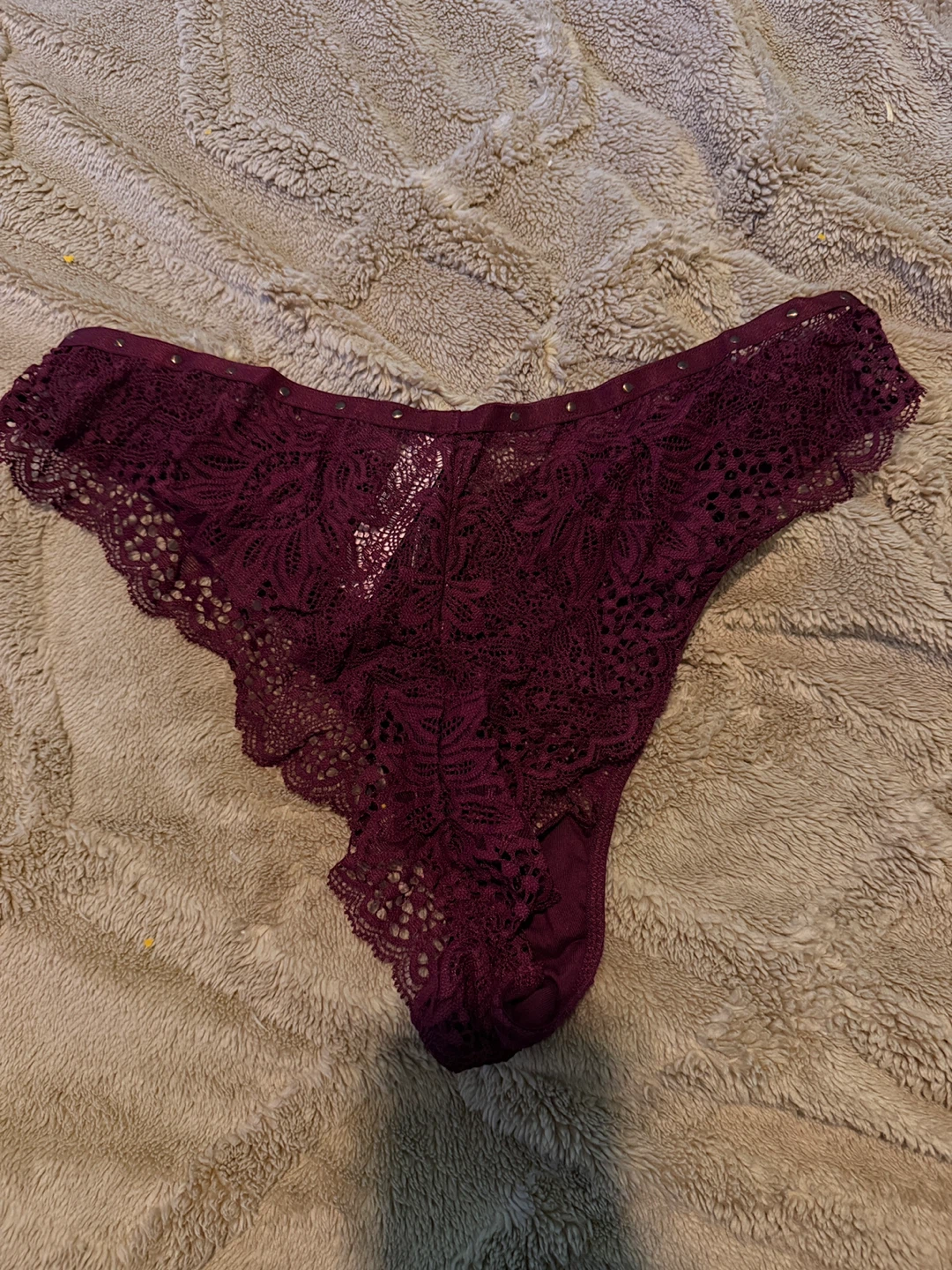 Victoria's Secret Thong Panty - Burgundy Lace - Size L