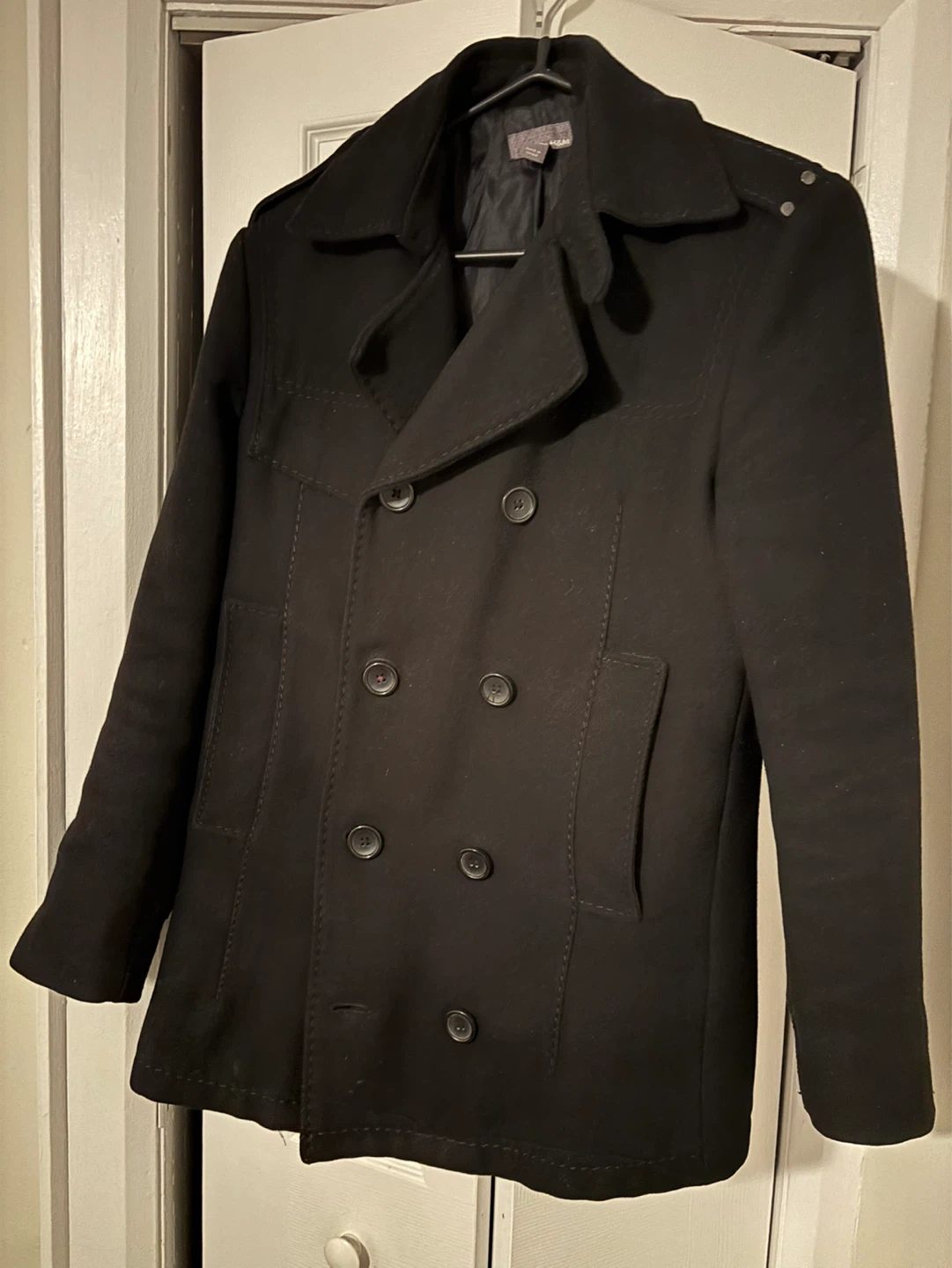 H&M Men’s Black Double-Breasted Peacoat