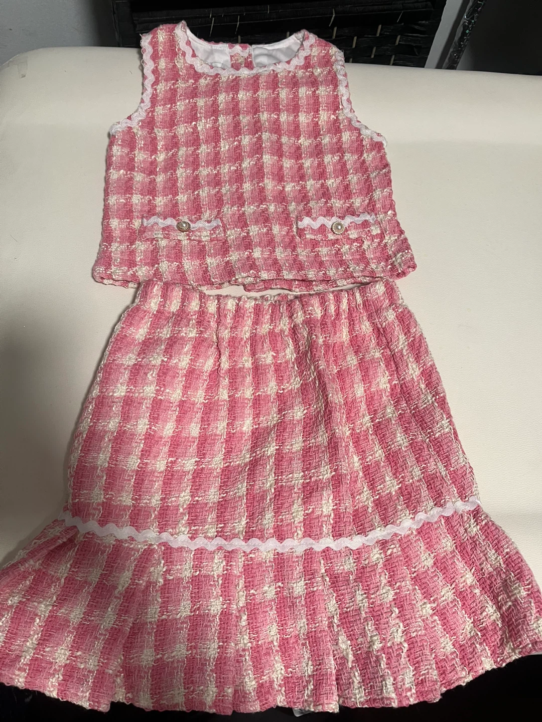 Pink Plaid Skirt and Vest Set
