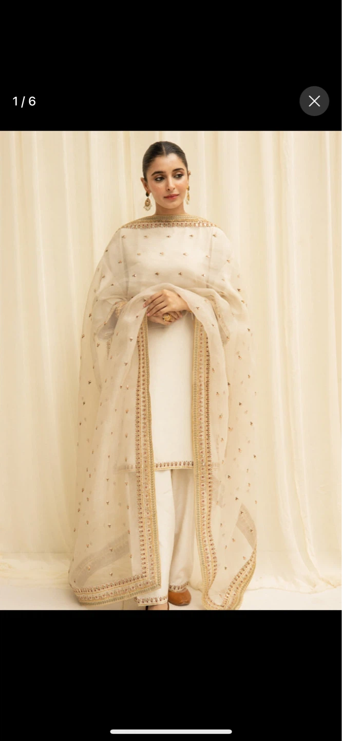 Cream Embroidered Shawl with Gold Trim - photo 2