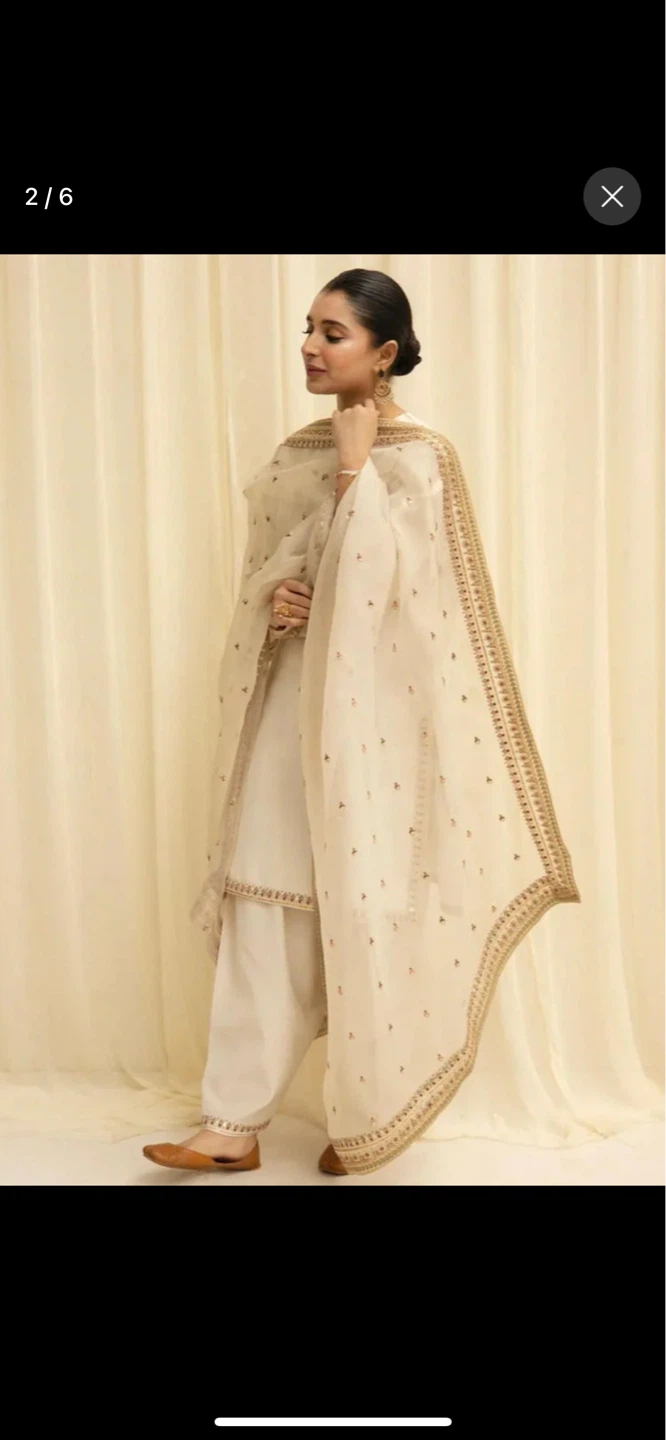 Cream Embroidered Shawl with Gold Trim
