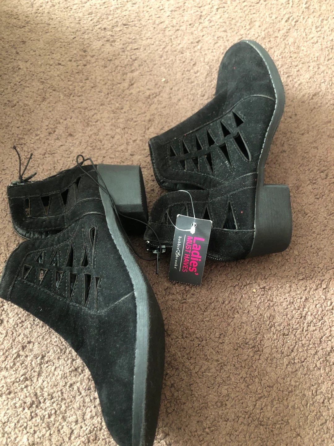 Bobbie Brooks Black Suede Cutout Ankle Boots