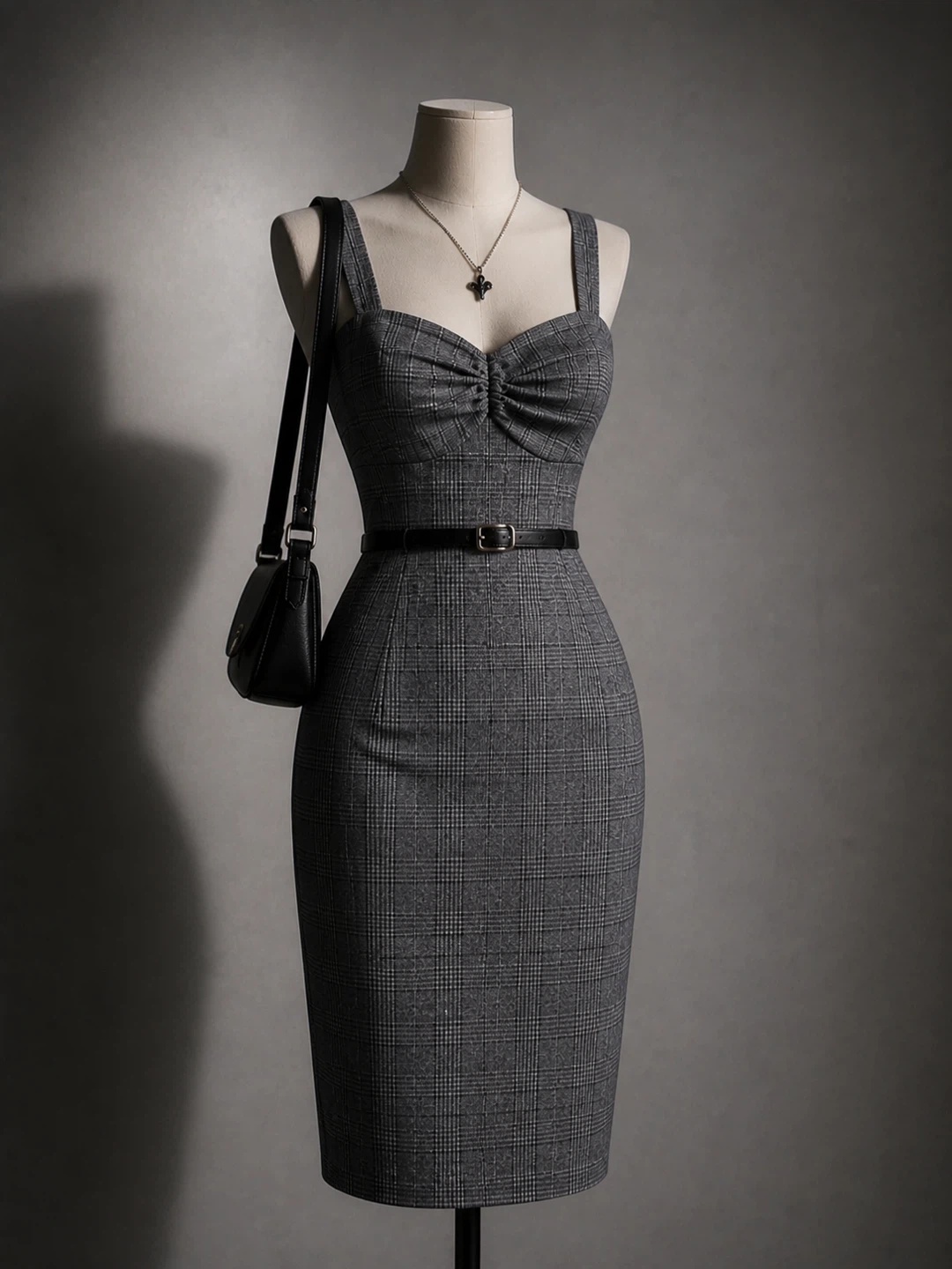 Suzy Shier Grey Plaid Sleeveless Midi Dress
