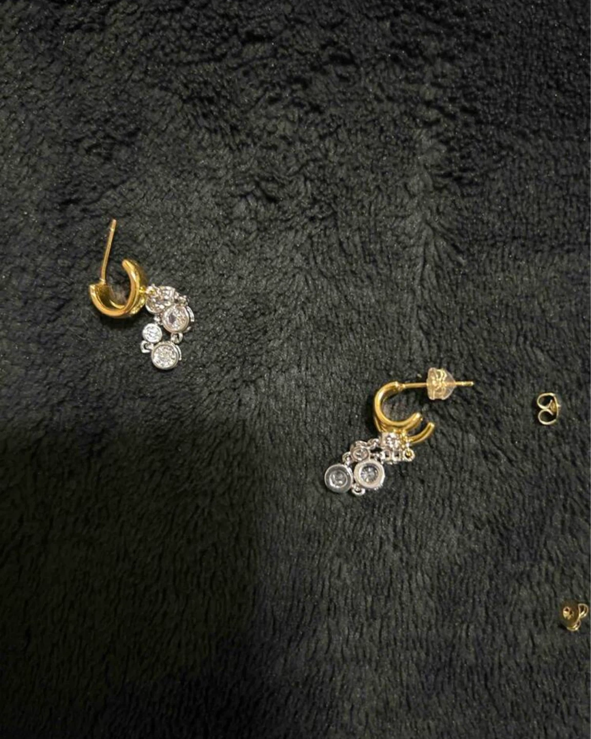 Gold and Silver Tone Drop Earrings with Clear Stones - photo 4