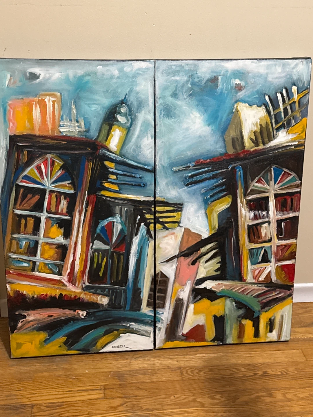 Abstract Cityscape Diptych Painting - photo 2
