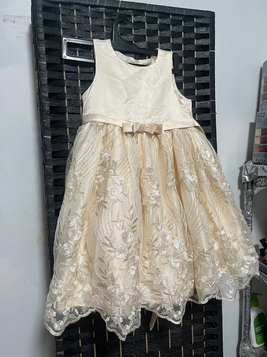 Girls Formal Dress - Cream/Gold Floral Pattern