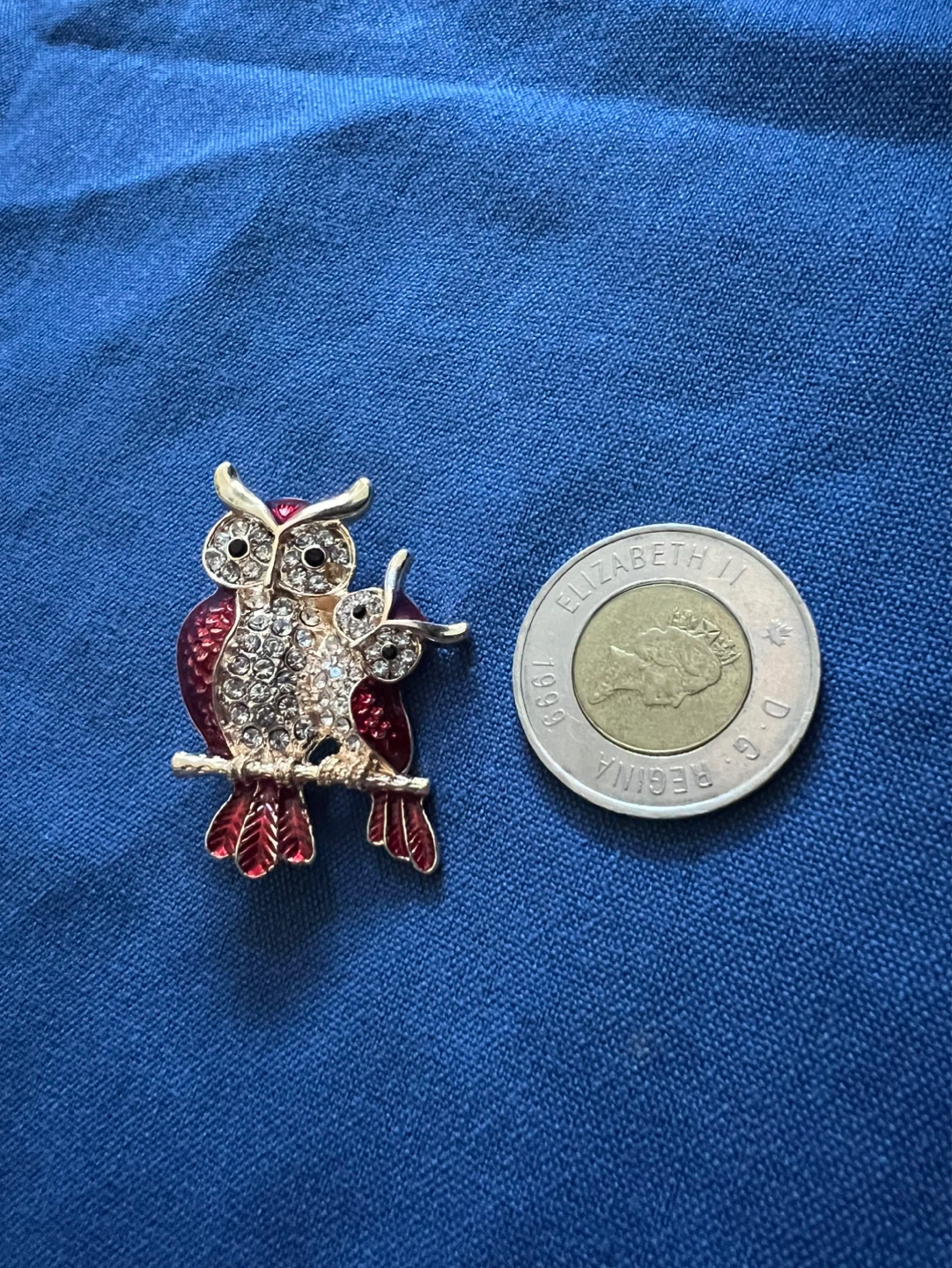 Gold Tone Owl Brooch with Red and Crystal Accents - photo 2