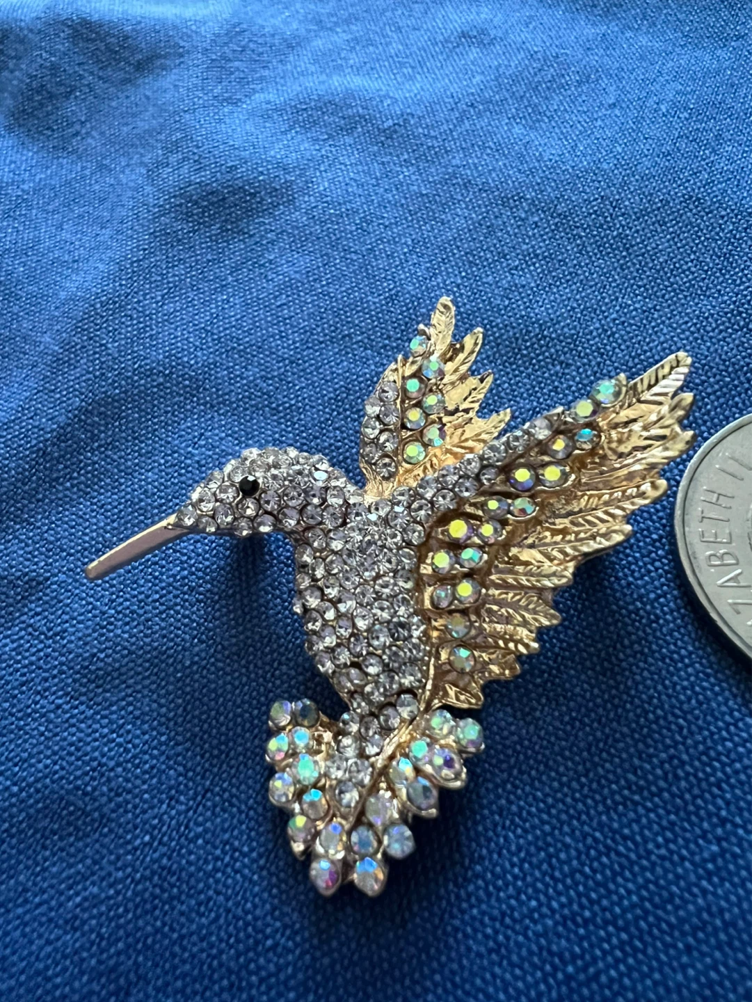 Hummingbird Brooch with Rhinestones
