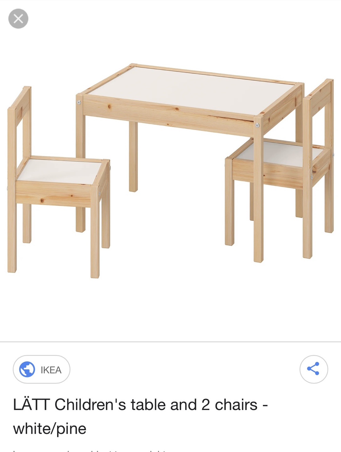 IKEA LÄTT Children's Table and 2 Chairs - White/Pine