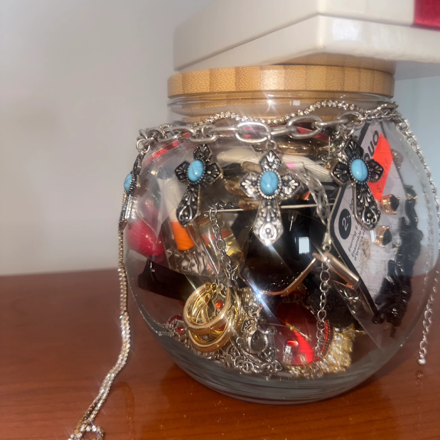 Assorted Costume Jewelry in Glass Jar