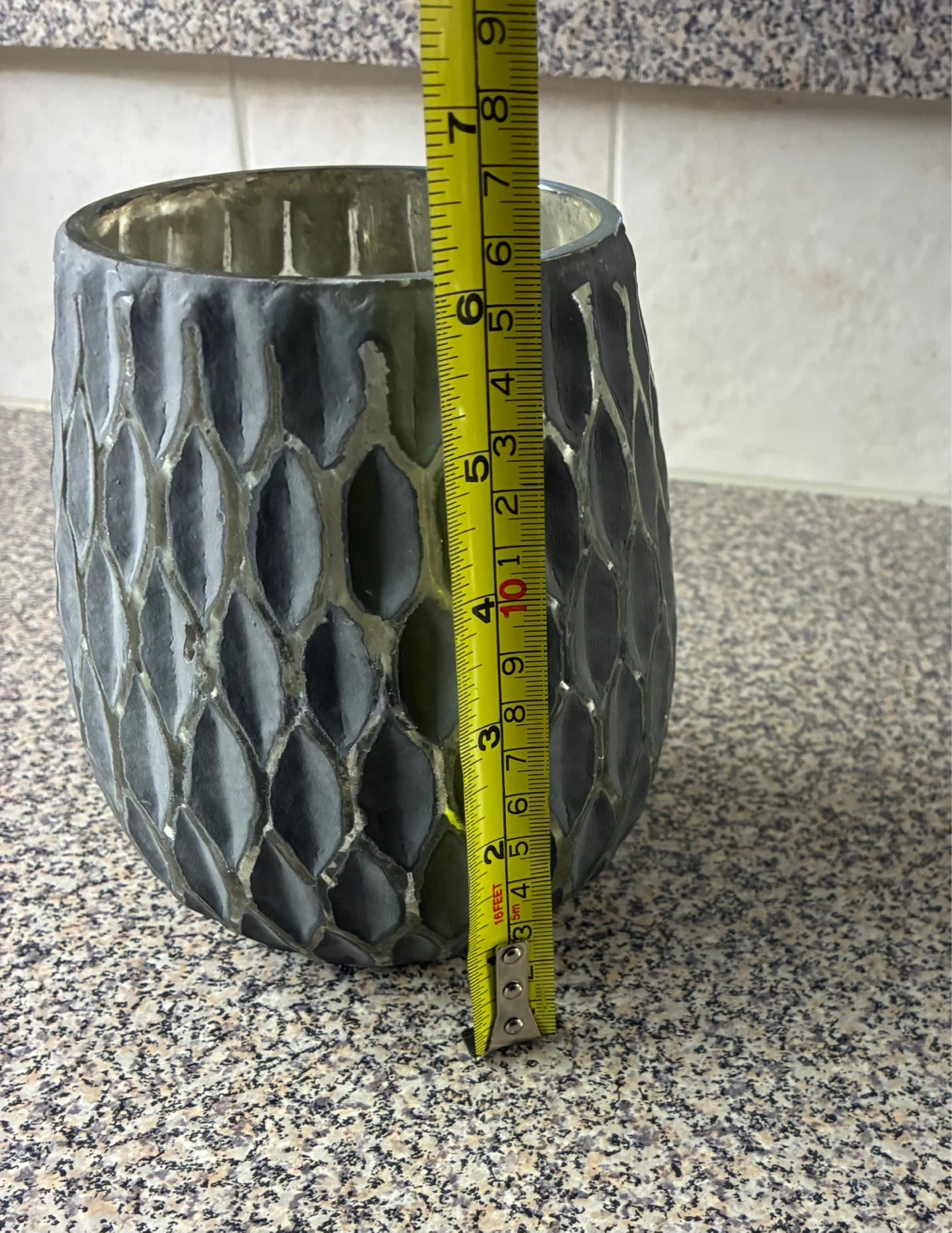 Textured Glass Vase- grey and silver