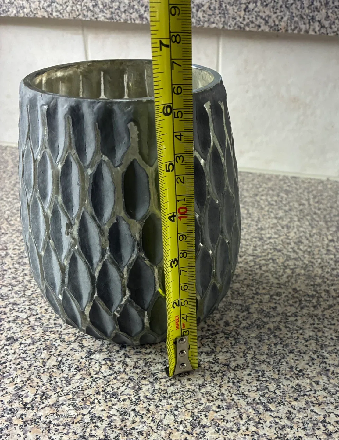 Textured Glass Vase- grey and silver