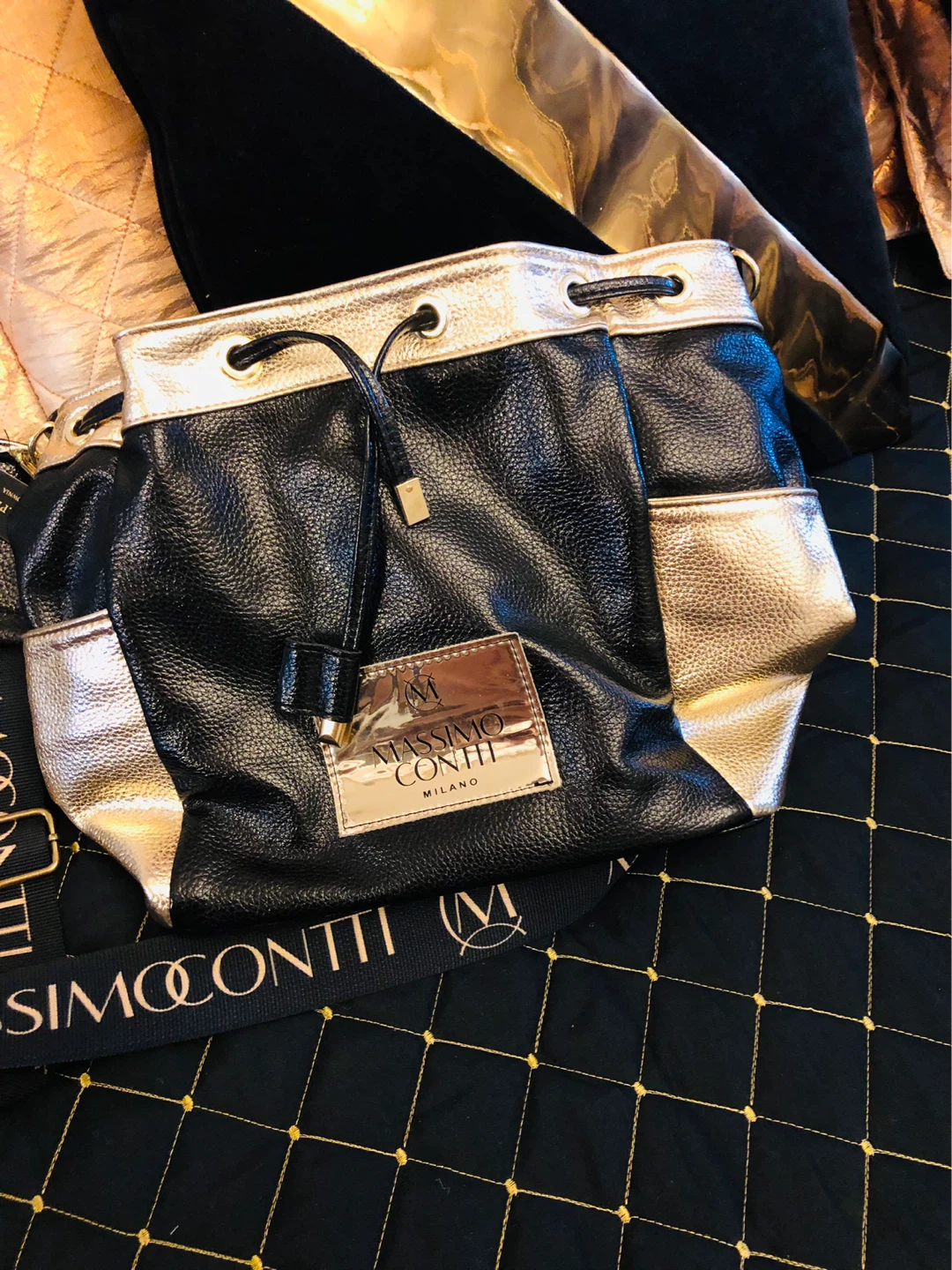 Massimo Conti Milano Bucket Bag - Black & Gold