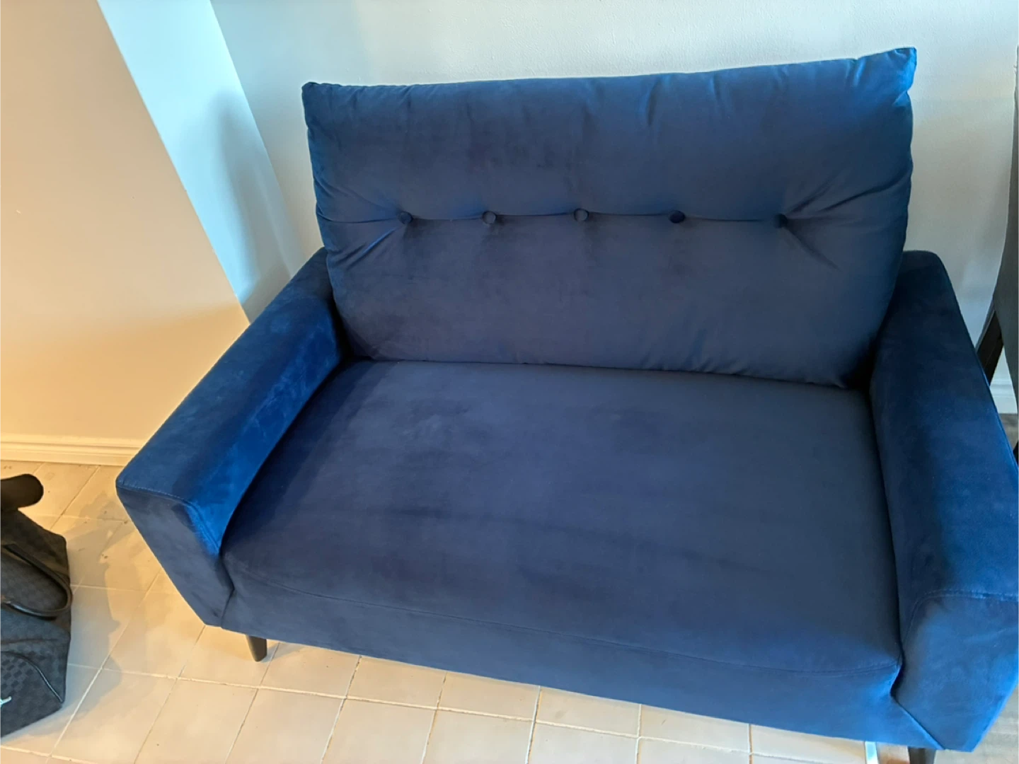 Blue Velvet Tufted Loveseat couch - photo 2