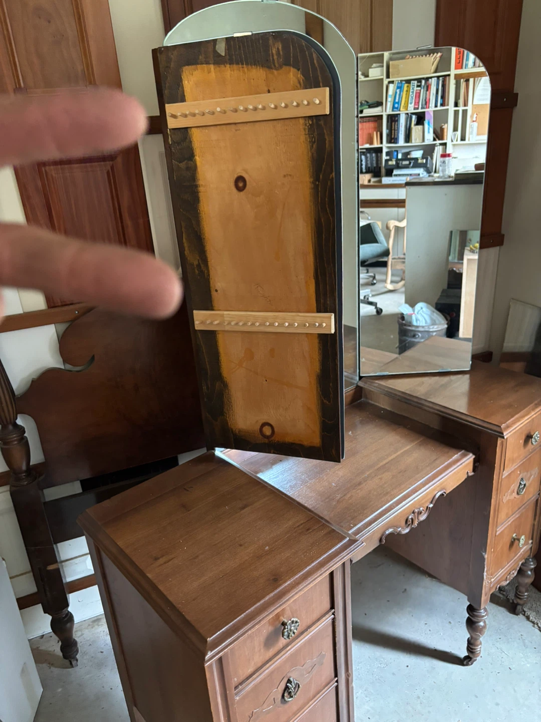 Vintage Vanity Set with Tri-Fold Mirror and Bed headboard. - photo 2