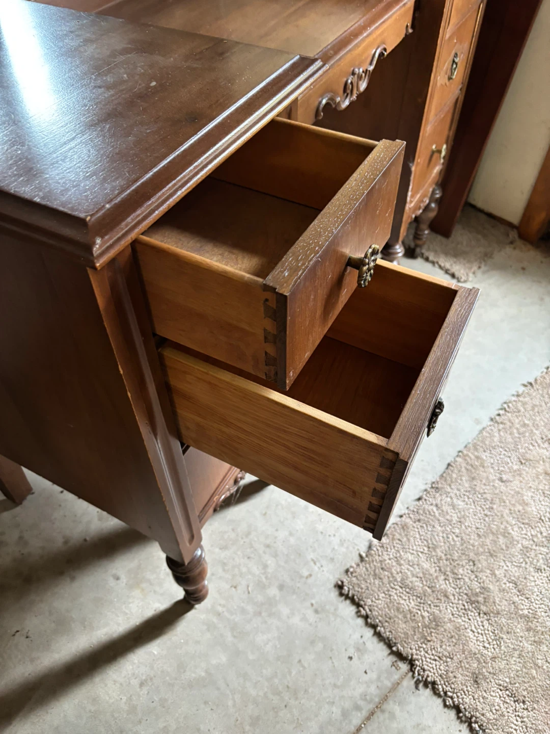 Vintage Vanity Set with Tri-Fold Mirror and Bed headboard. - photo 3