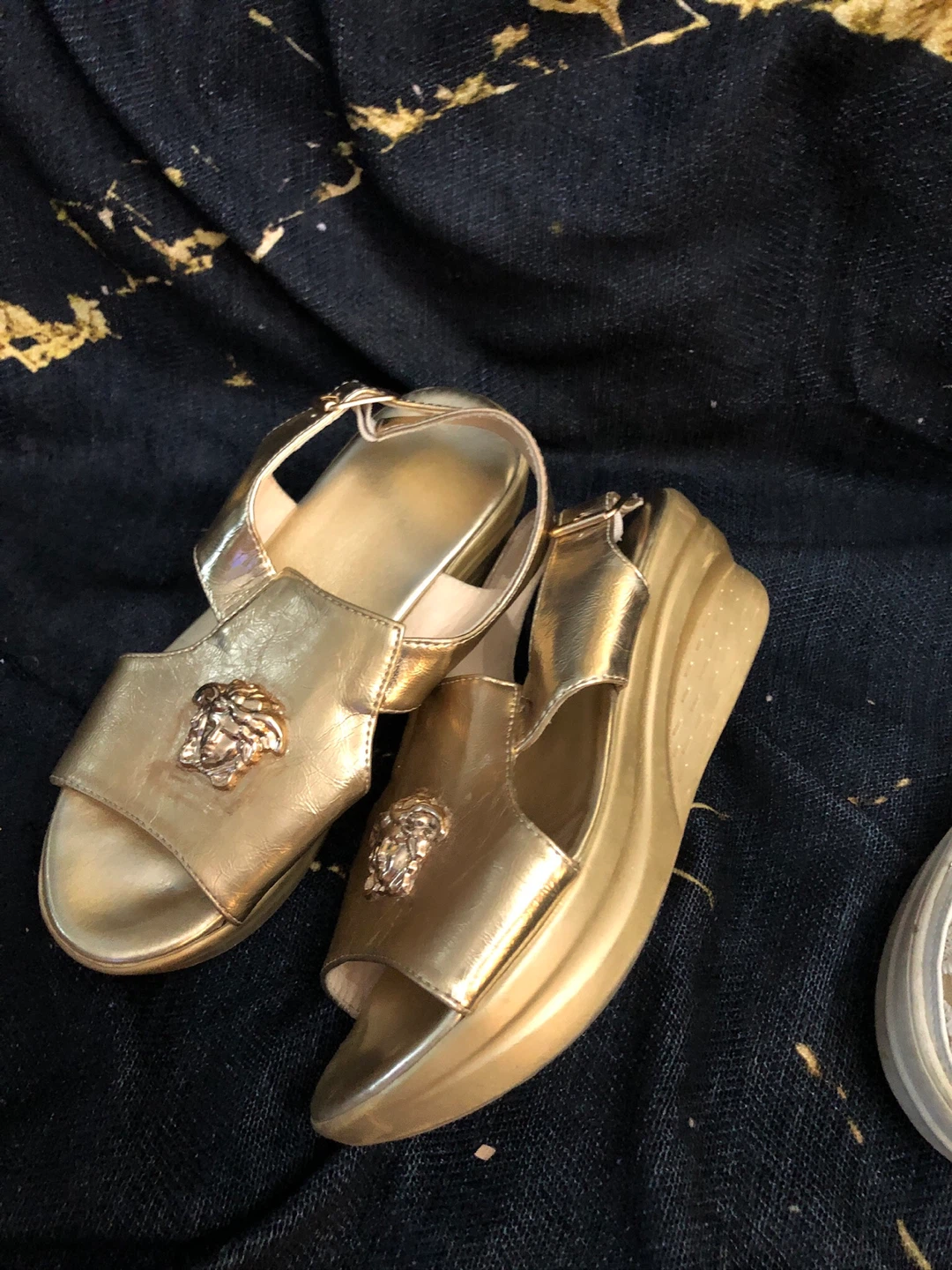 Gold Medusa Platform Sandals 8