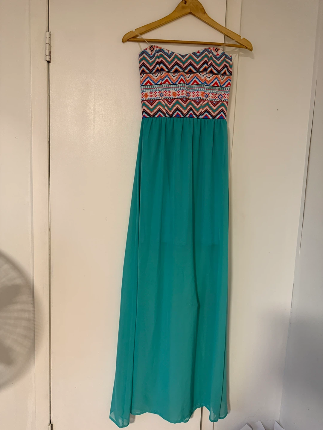 Auditions Strapless Maxi Dress Turquoise Geometric Print - photo 2
