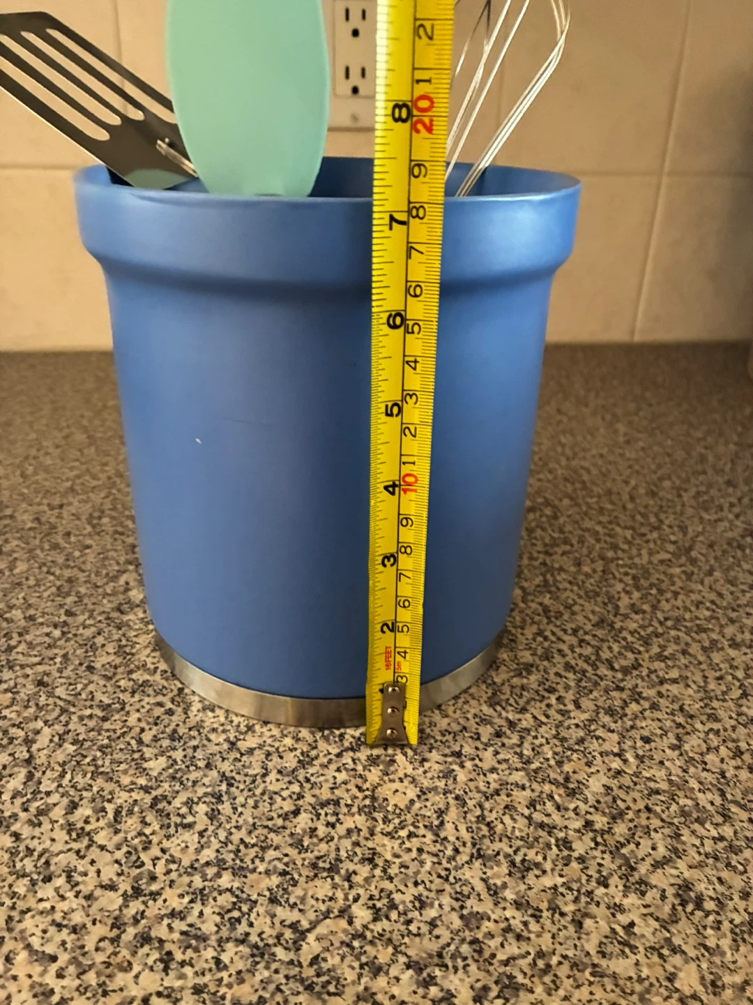 Blue utensil holder with metal base - photo 2