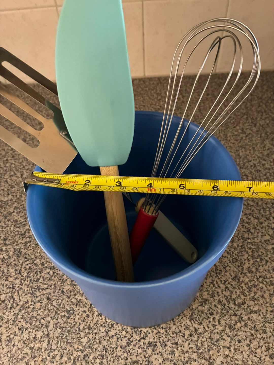 Blue utensil holder with metal base - photo 3