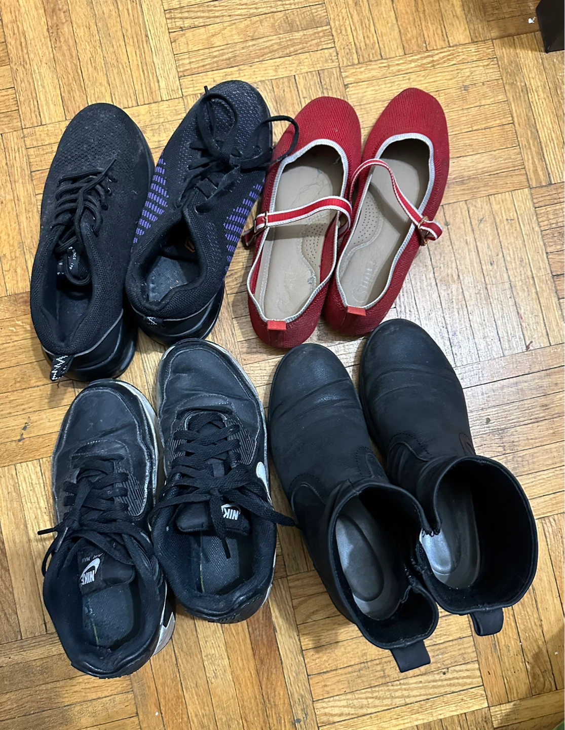 Assorted Footwear Bundle: Nike, Red Flats, Black Boots - photo 5