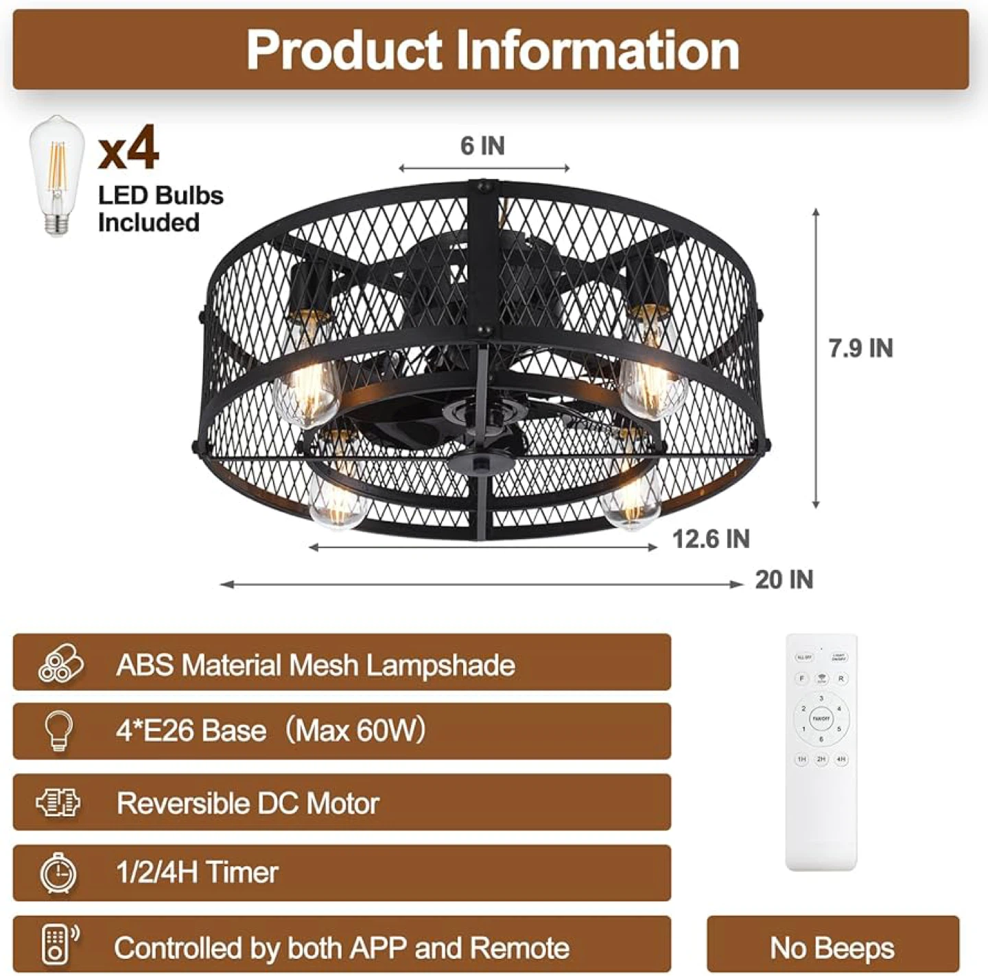 Depuley Black Flush Mount Ceiling Fan with Lights - photo 2
