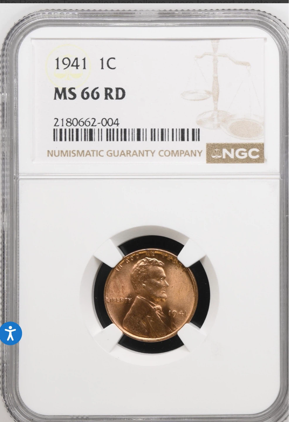 1941 Lincoln Wheat Penny MS 66 RD NGC Graded