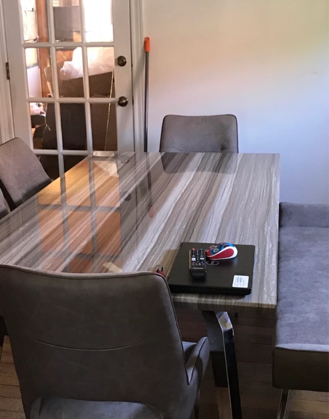 Modern Dining Table with Marble-Look Top - photo 2
