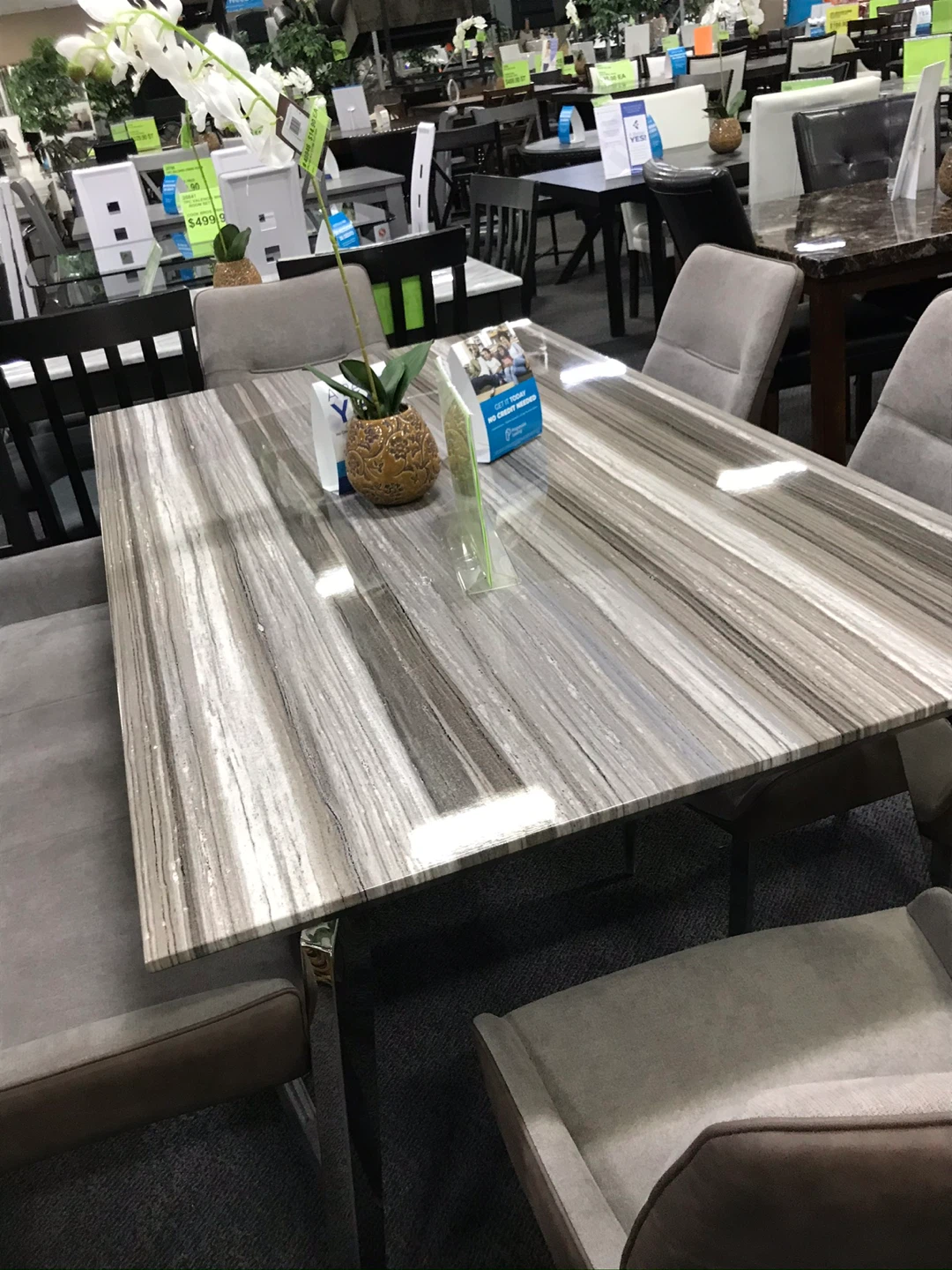 Modern Dining Table with Marble-Look Top
