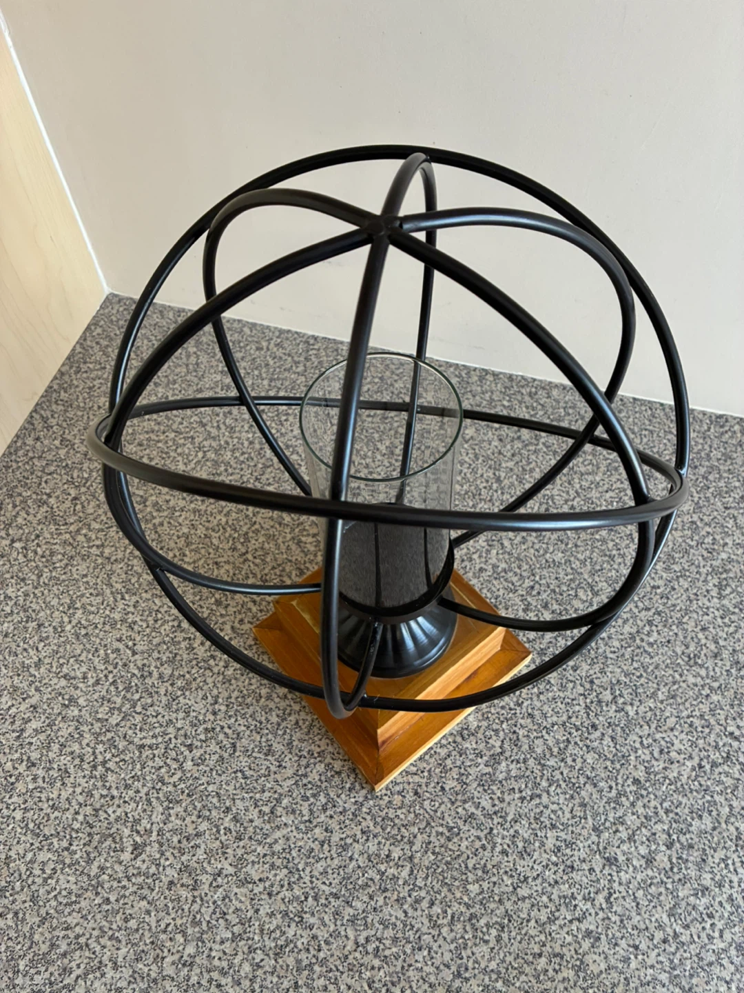 Black Metal Globe Candle Holder with Glass Cylinder and candle - photo 3