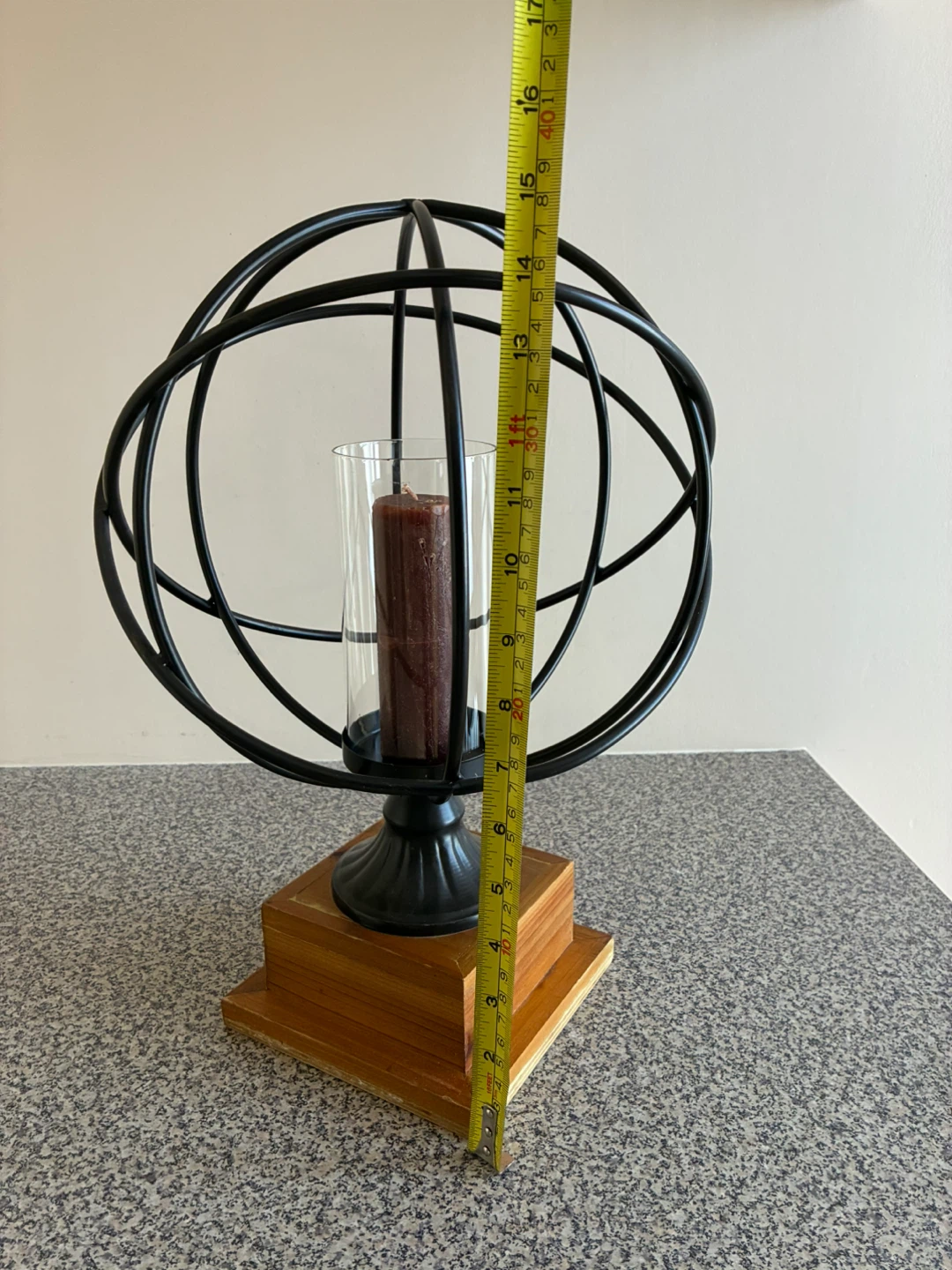 Black Metal Globe Candle Holder with Glass Cylinder and candle - photo 4