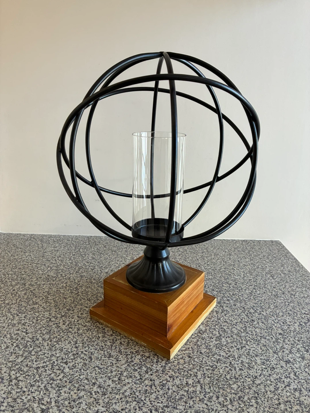 Black Metal Globe Candle Holder with Glass Cylinder and candle - photo 2