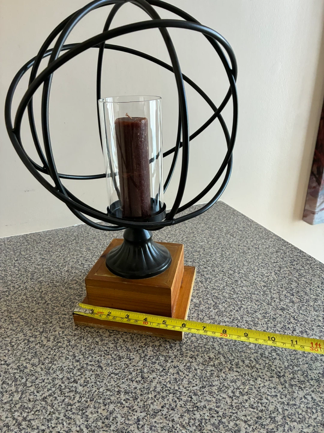 Black Metal Globe Candle Holder with Glass Cylinder and candle - photo 5