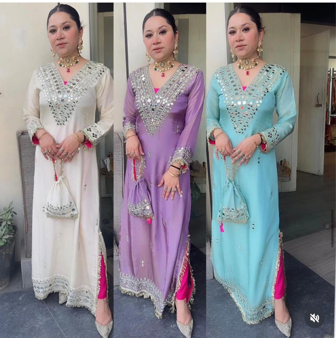 Embellished Kameez with Matching Potli Bag
