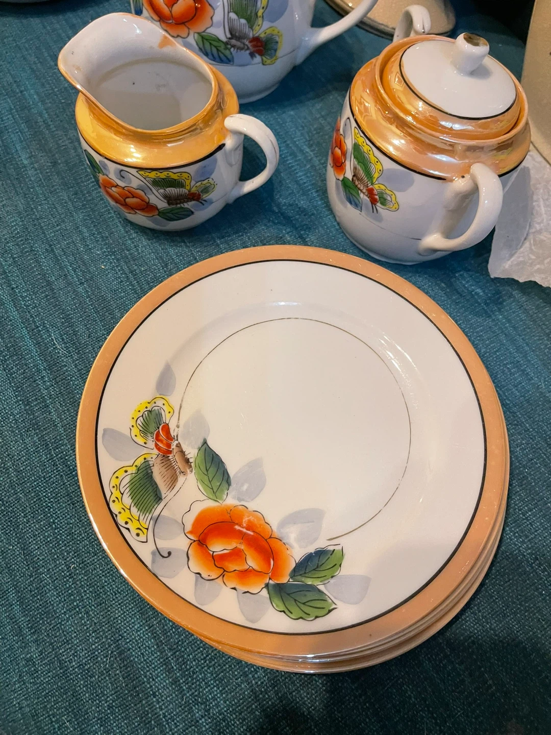 Vintage Tea Set with Floral Butterfly Design - photo 2