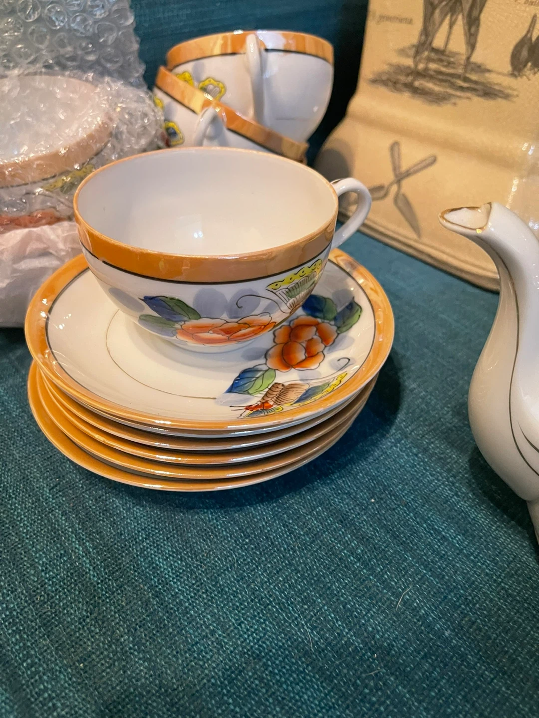 Vintage Tea Set with Floral Butterfly Design - photo 4