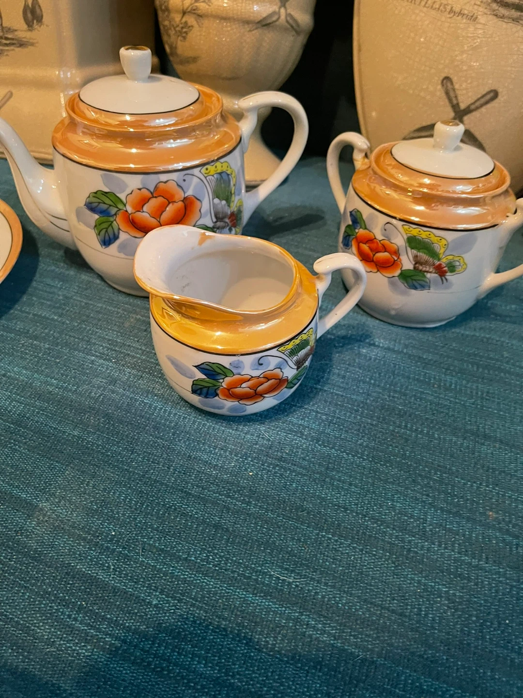 Vintage Tea Set with Floral Butterfly Design - photo 5