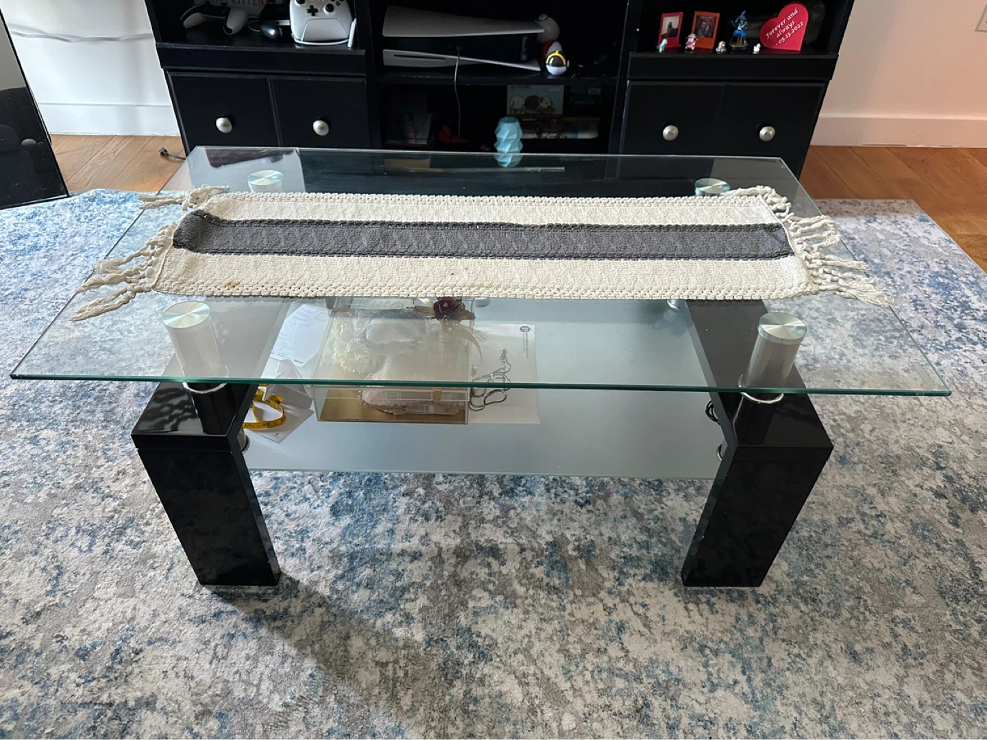 Glass Coffee Table with Black Legs