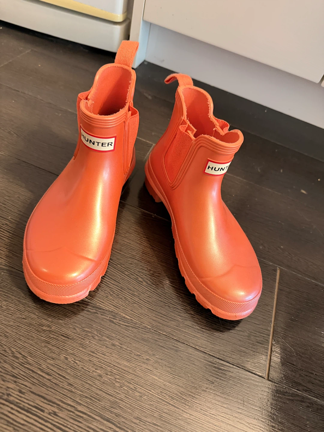 Hunter Orange Rubber Chelsea Boots Size 6 US