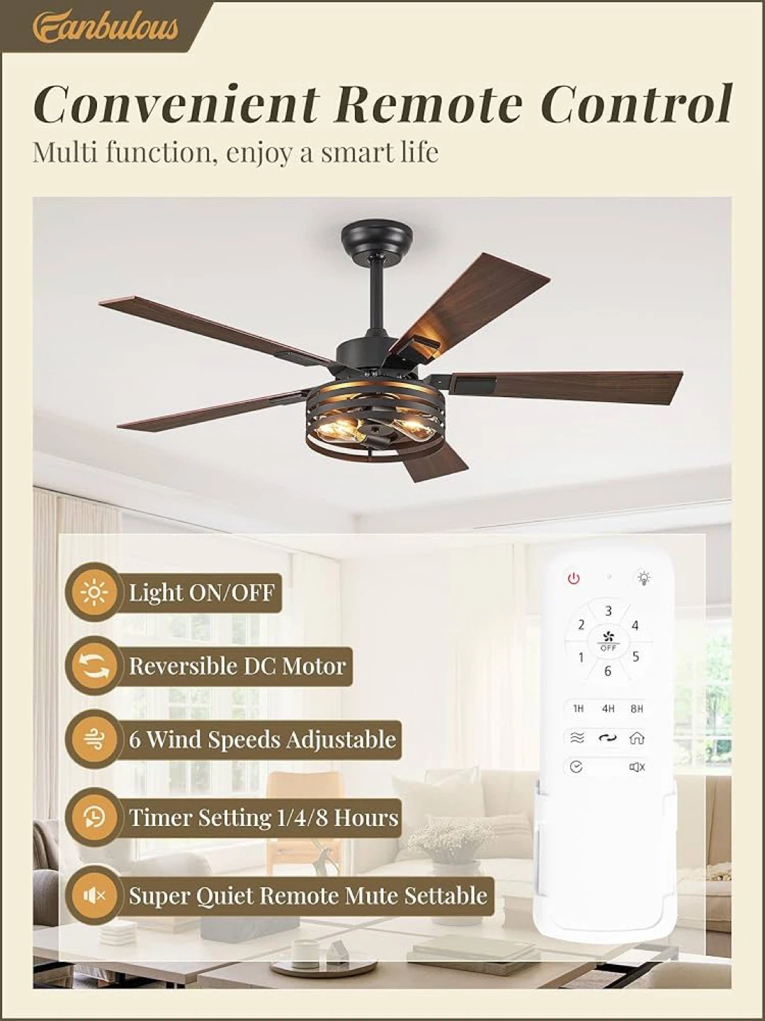 48" Ceiling Fan with Remote, Reversible DC Motor, 6 Speeds - photo 2