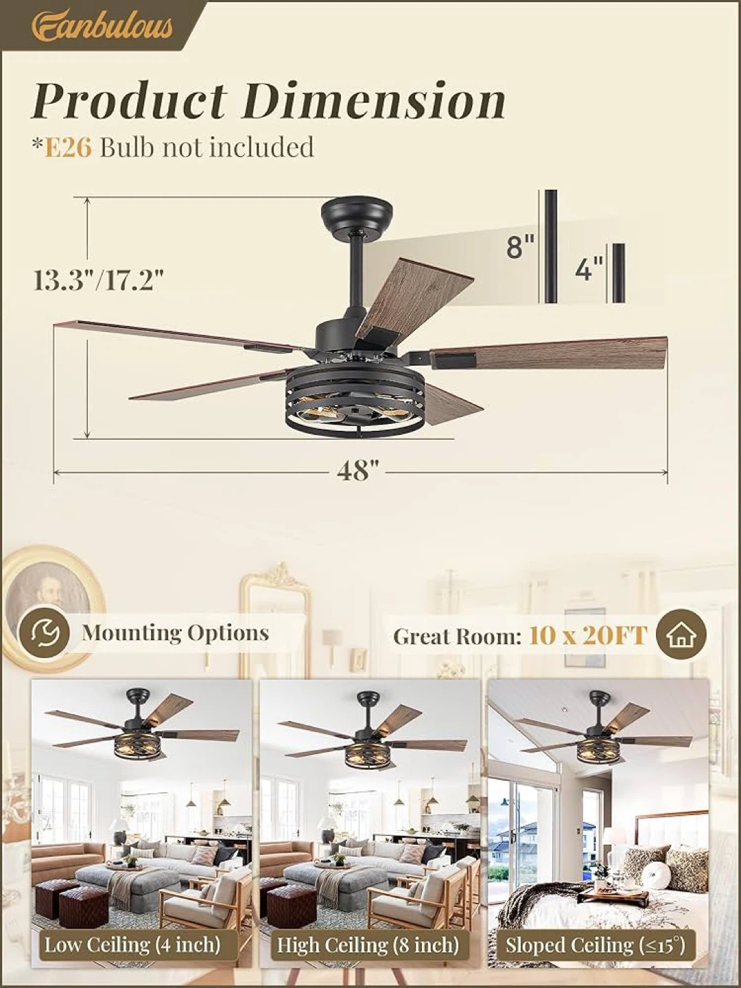 48" Ceiling Fan with Remote, Reversible DC Motor, 6 Speeds - photo 5