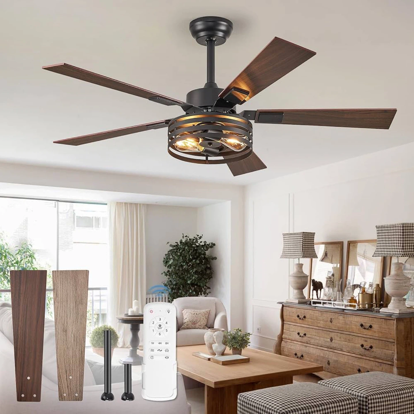 48" Ceiling Fan with Remote, Reversible DC Motor, 6 Speeds