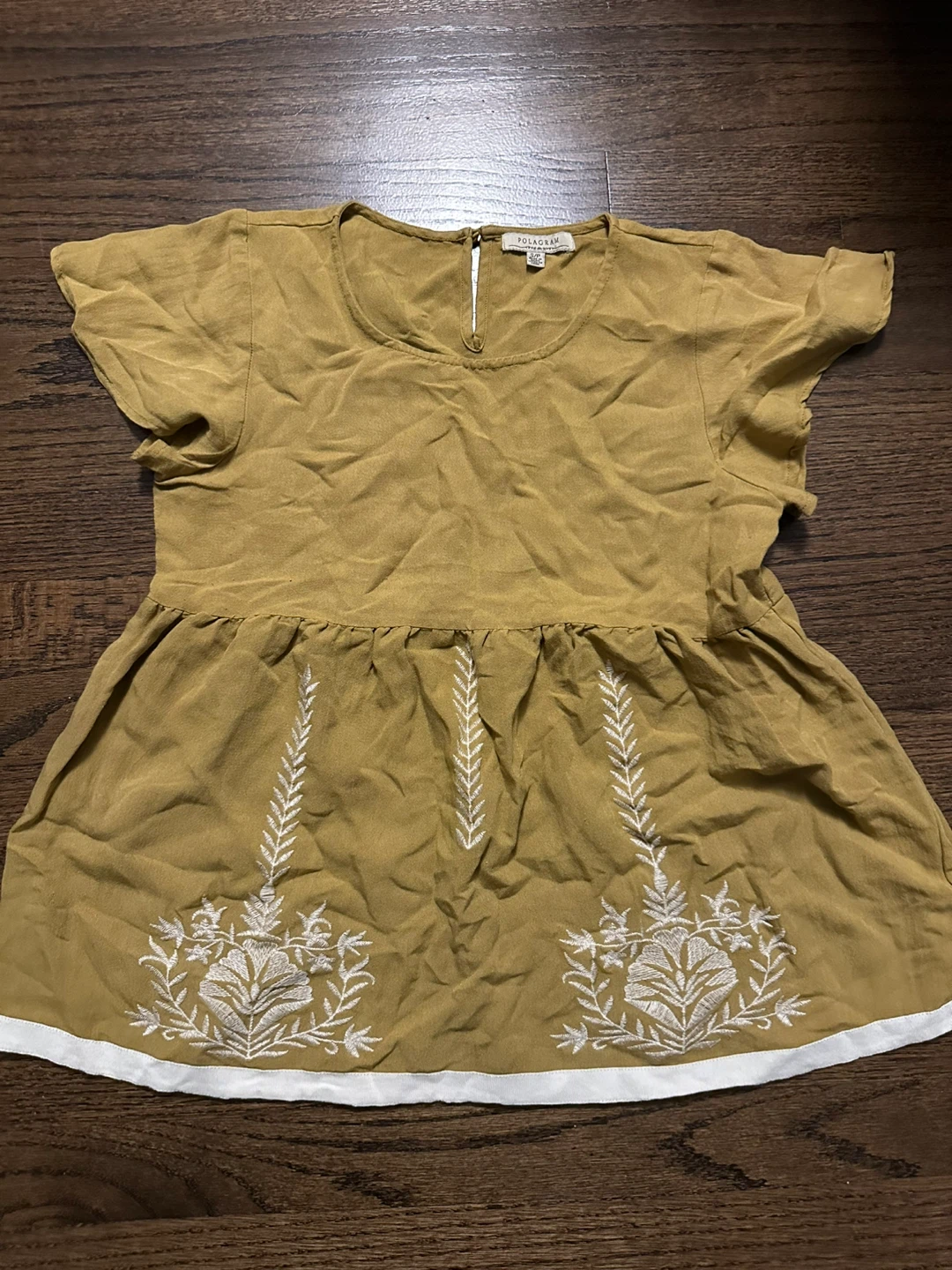 POLAGRAM Women's S/P Mustard Yellow Embroidered Top