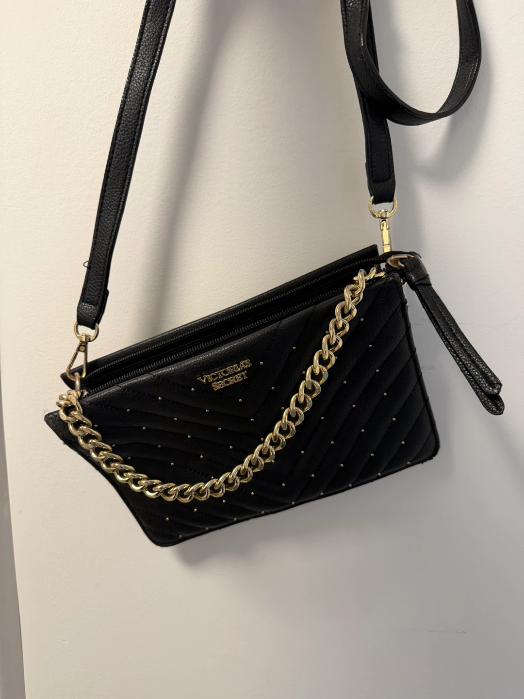 Victoria's Secret Black Leather Backpack with Gold Chain - photo 2