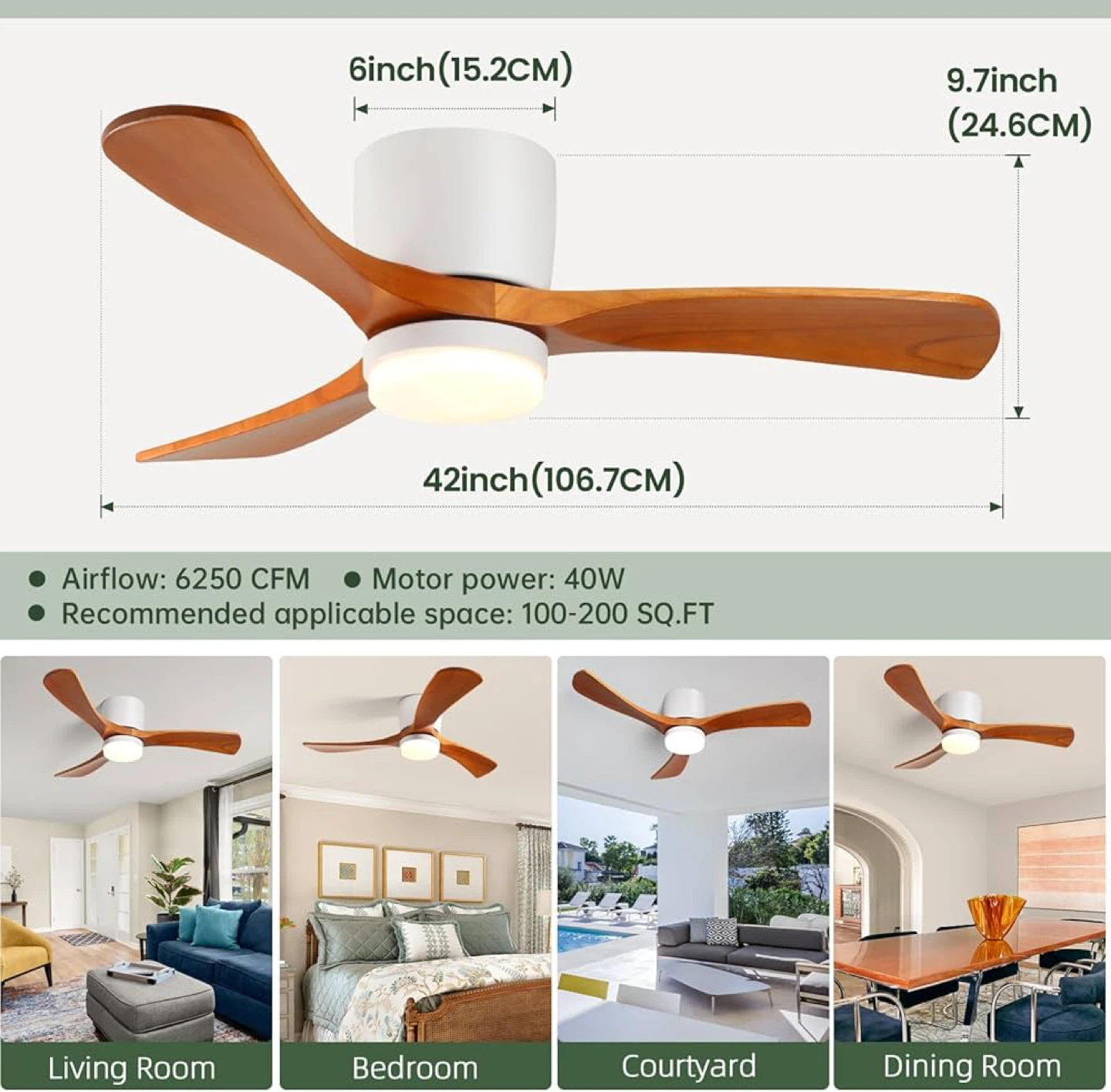 GESUM 42" Ceiling Fan with Light and Remote - photo 3