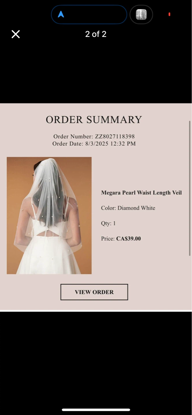 Megara Pearl Waist Length Veil - Diamond White - photo 5