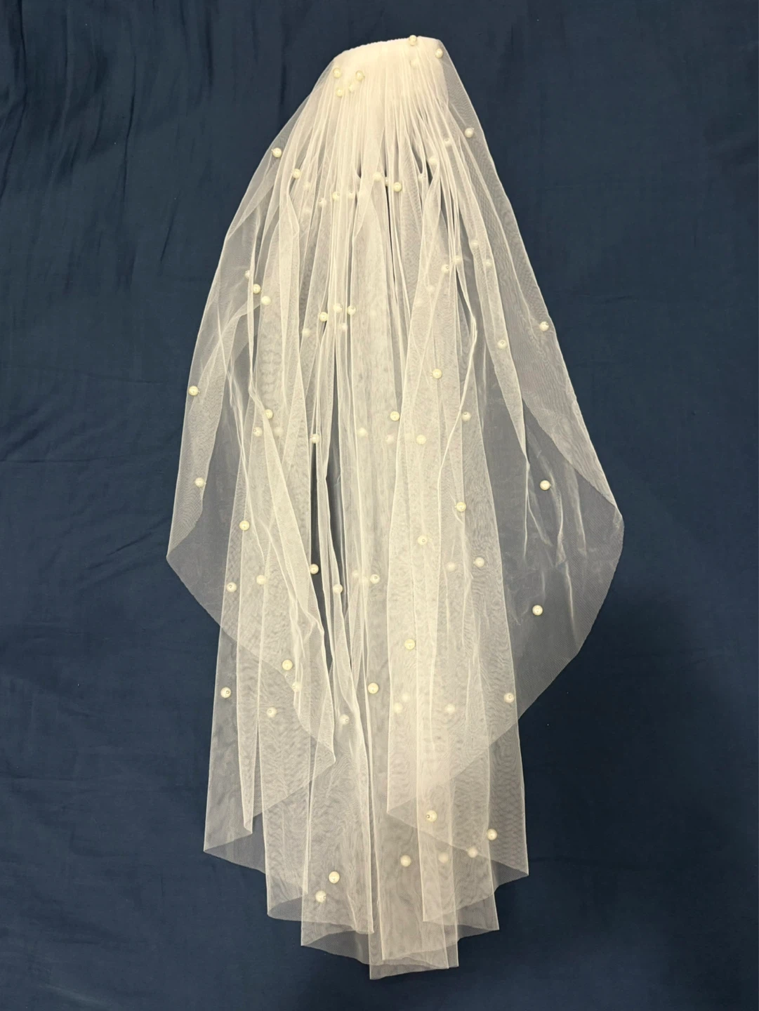 Megara Pearl Waist Length Veil - Diamond White - photo 3