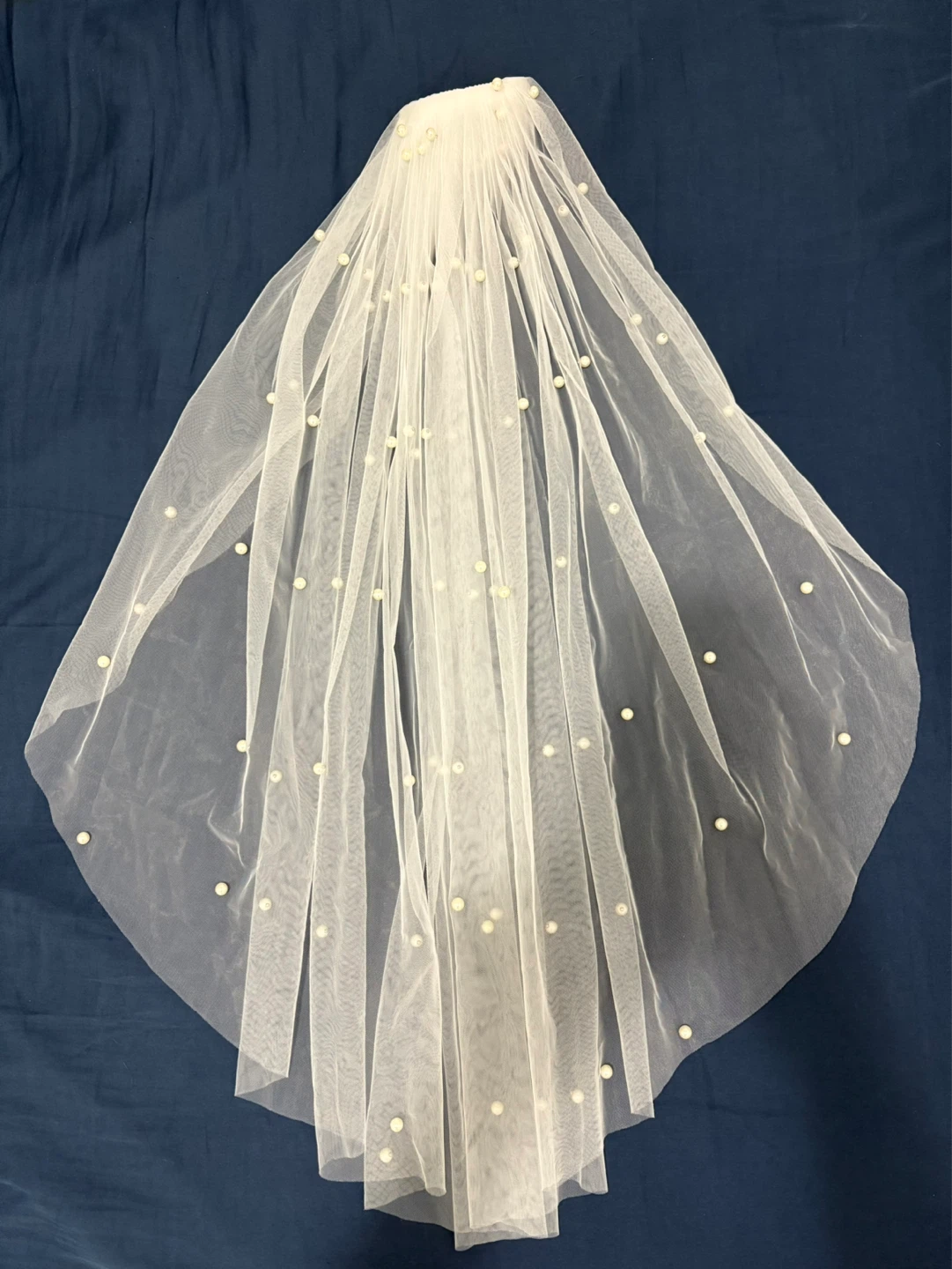 Megara Pearl Waist Length Veil - Diamond White - photo 4