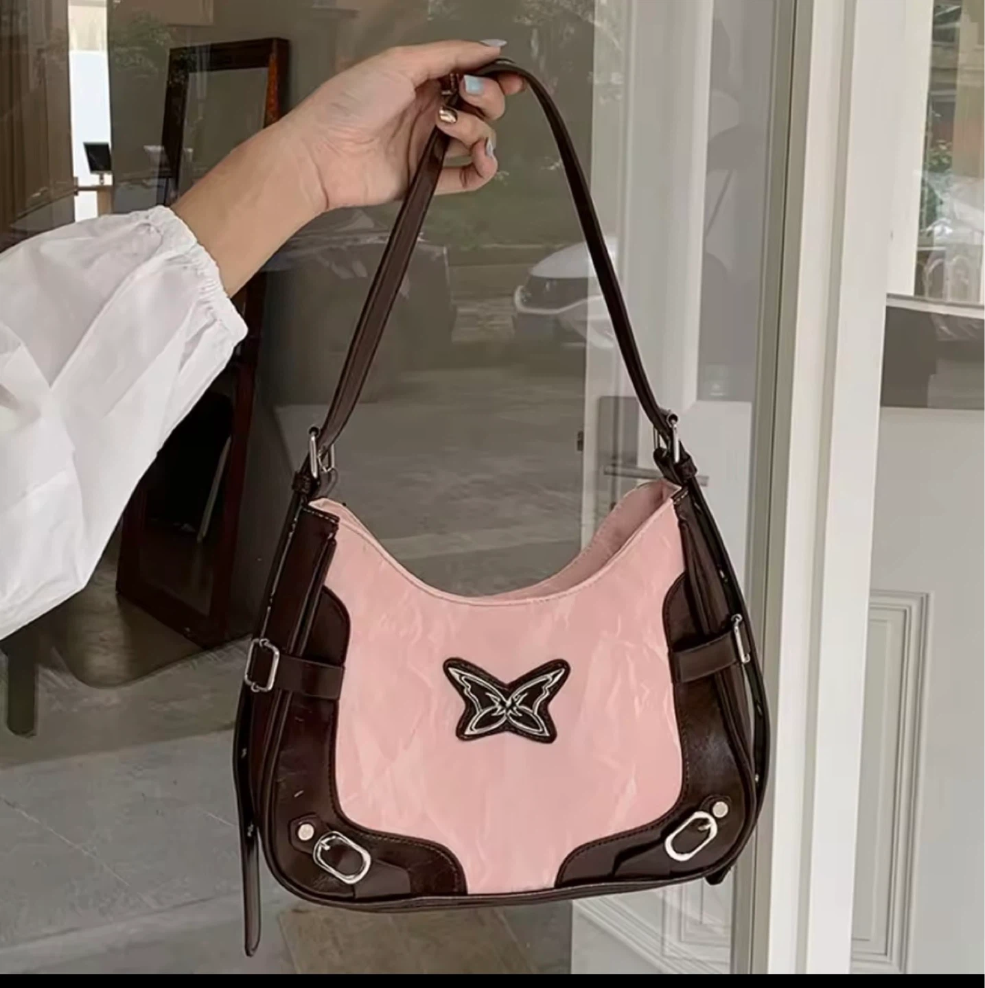 Y2K Pink and Brown Butterfly Bag
